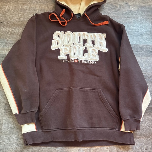 Southpole Hoodie Hexagon Brand Size XL  Brown Hooded Sweatshirt Retro 90s Y2K - Picture 16 of 16
